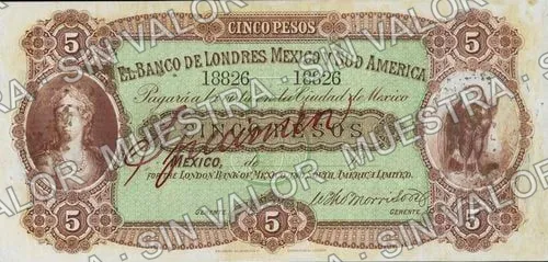 5 pesos, Banco de Londres y Sud América (M247), M247a $5 Banco de Londres y Sud América specimen, anverso