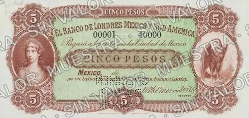 5 pesos, Banco de Londres y Sud América (M247), M247s $5 Banco de Londres y Sud América specimen, anverso