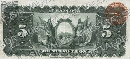 5 pesos, Banco de Nuevo León (M434), M434c $5 Banco de Nuevo León, reverso