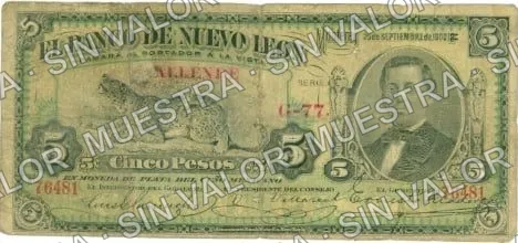 5 pesos, Banco de Nuevo León (M434), M434d $5 overprinted 'ALLENDE', anverso