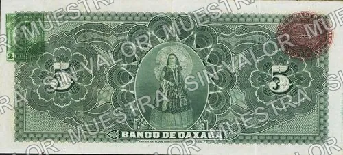 5 pesos, Banco de Oaxaca (M447), M447a $5 Banco de Oaxaca, reverso