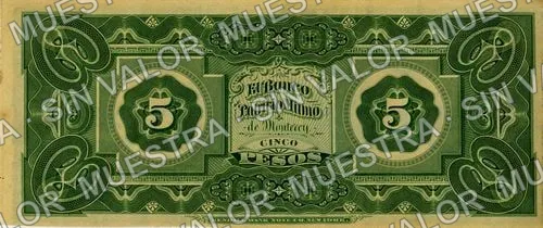 5 pesos, Banco de Patricio Milmo (M441), reverso
