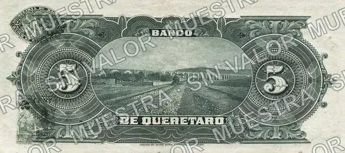 5 pesos, Banco de Querétaro (M473), reverso