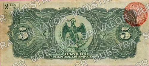 5 pesos, Banco de San Luis Potosí (M484), reverso