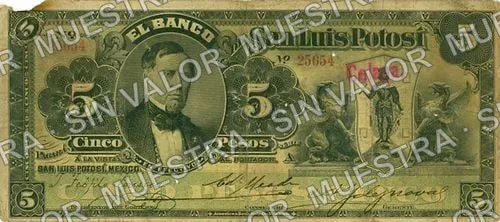 5 pesos, Banco de San Luis Potosí (M484), M484d $5 overprinted 'Celaya', anverso