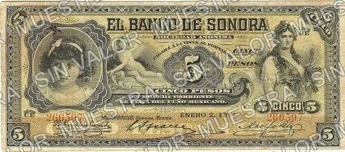 5 pesos, Banco de Sonora (M5507), anverso (M5507c $5 Banco de Sonora)
