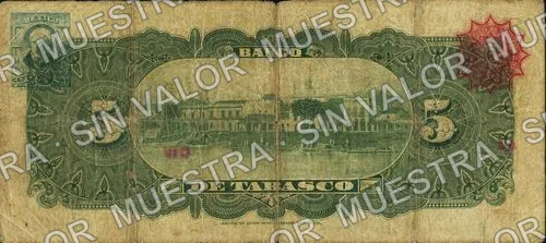 5 pesos, Banco de Tabasco (M513), reverso