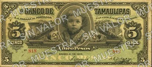 5 pesos, Banco de Tamaulipas (M520), M520b $5 Banco de Tamaulipas, anverso