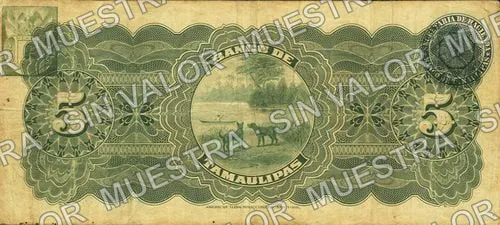 5 pesos, Banco de Tamaulipas (M520), M520b $5 Banco de Tamaulipas, reverso