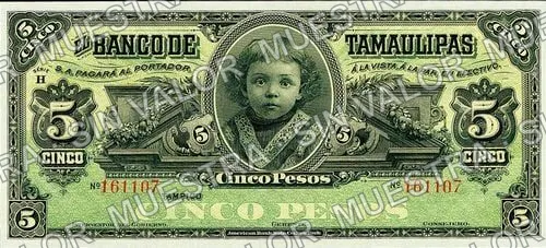 5 pesos, Banco de Tamaulipas (M520), anverso (M520r $5 unsigned remainder)