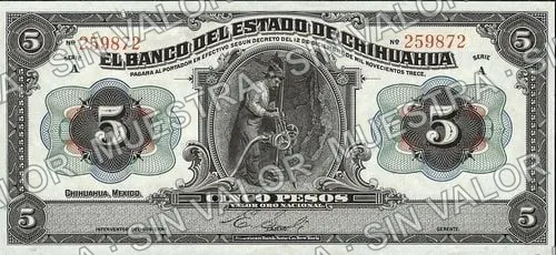 5 pesos, Banco del Estado de Chihuahua (M95), anverso