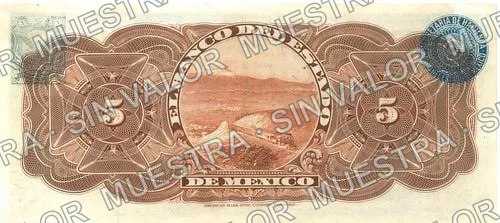 5 pesos, Banco del Estado de México (M396), M396c $5 Banco del Estado de México, reverso