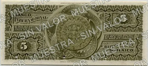 5 pesos, Banco Internacional é Hipotecario de México (M225), reverso