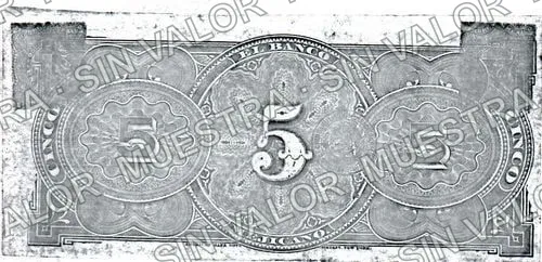 5 pesos, Banco Mejicano (M114), reverso