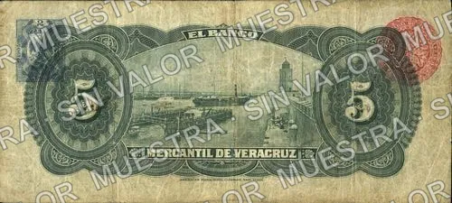 5 pesos, Banco Mercantil de Veracruz (M528), reverso