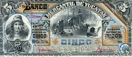 5 pesos, Banco Mercantil de Yucatán (M540), anverso