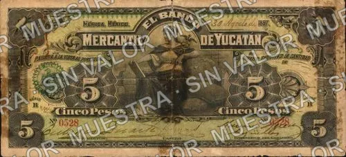 5 pesos, Banco Mercantil de Yucatán (M548), M548a $5 Banco Mercantil de Yucatán, anverso