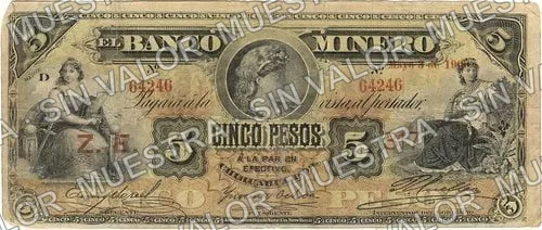 5 pesos, Banco Minero (M131), anverso