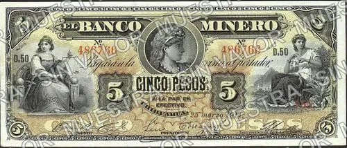 5 pesos, Banco Minero (M131), anverso (M131h $5 Banco Minero)