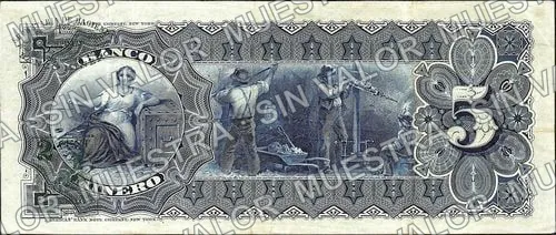 5 pesos, Banco Minero (M131), reverso (M131h $5 Banco Minero)
