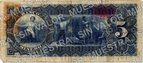 5 pesos, Banco Minero (M131), reverso (M131i $5 Banco Minero)