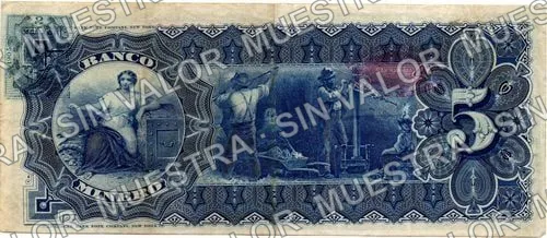 5 pesos, Banco Minero (M131), reverso (M131i $5 Banco Minero)