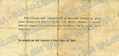 5 pesos, Banco Nacional de México (M1017), M1017 $5 Banco Nacional de México, reverso