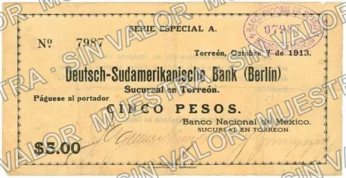 5 pesos, Banco Nacional de México (M1024), M1024 $5 Banco Nacional de México, anverso
