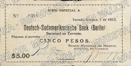 5 pesos, Banco Nacional de México (M1024), M1024 $5 Banco Nacional de México, anverso