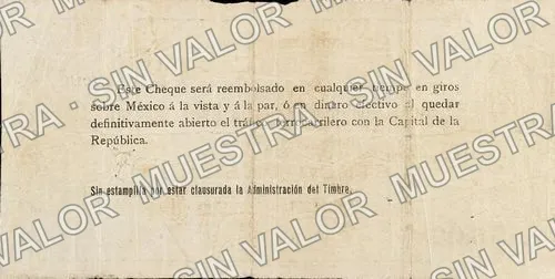 5 pesos, Banco Nacional de México (M1024), M1024 $5 Banco Nacional de México, reverso
