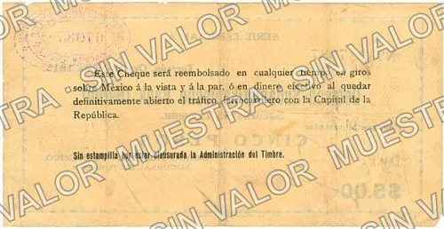 5 pesos, Banco Nacional de México (M1024), M1024 $5 Banco Nacional de México, reverso