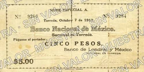 5 pesos, Banco Nacional de México (M1048), anverso