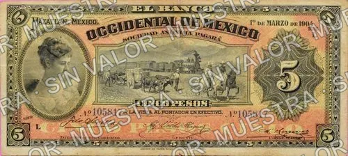 5 pesos, Banco Occidental de México (M495), anverso
