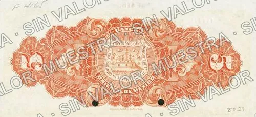 5 pesos, Banco Oriental de México (M460), reverso (M460s $5 Banco Oriental de México specimen)