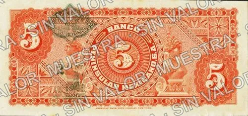 5 pesos, Banco Peninsular Mexicano (M561), reverso