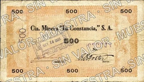 5 pesos, Cía. Minera "La Constancia" (M1119), anverso