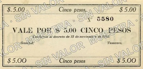 5 pesos, Columna Gálvez Toscano (M2901), anverso
