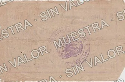 5 pesos, Comandancia Militar (M3794), M3794 $5 Comandancia Militar, reverso