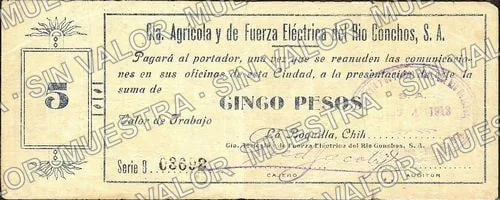 5 pesos, Compañía Agricola de Luz y Fuerza del Río Conchos (M955), M955 $5 Compañía Agricola de Luz y Fuerza del Río Conchos, anverso