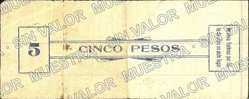 5 pesos, Compañía Agricola de Luz y Fuerza del Río Conchos (M955), M955 $5 Compañía Agricola de Luz y Fuerza del Río Conchos, reverso