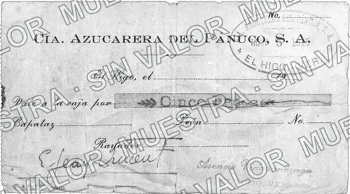 5 pesos, Compañía Azucarera del Pánuco (M4012), M4012 $5 Compañía Azucarera del Pánuco, anverso
