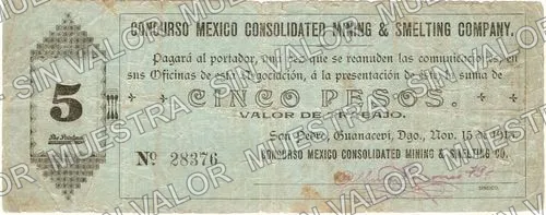 5 pesos, Concurso México Consolidated Mining and Smelting Company (M1571), M1571 $5 Concurso México Consolidated Mining and Smelting Company, anverso