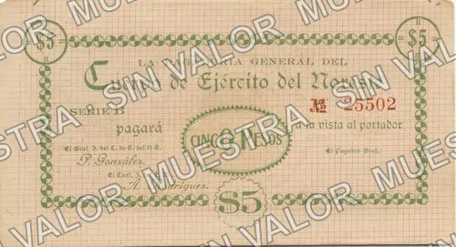 5 pesos, Cuerpo de E. del Noroeste (M3331), anverso