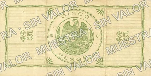 5 pesos, Cuerpo de E. del Noroeste (M3331), M3331c $5 overprinted 'AMORTIZADO', reverso