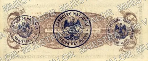 5 pesos, División del Bravo (M3324), M3324 $5 División del Bravo, reverso