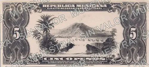 5 pesos, Ejército Reorganizador Nacional type 1 (M1280), M1280 $5 Ejército Reorganizador Nacional (type 1, reverso