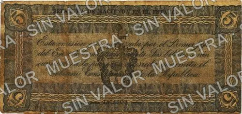 5 pesos, Estado de Durango (M1491), M1491b $5 Estado de Durango, reverso