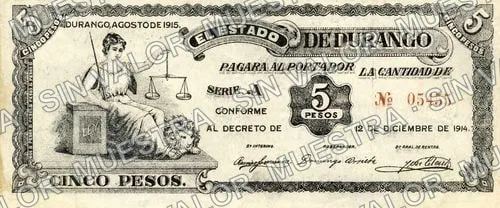 5 pesos, Estado de Durango (M1507), M1507a $5 Estado de Durango, anverso