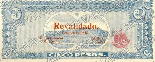 5 pesos, Estado de Durango (M1507), M1507b $5 Estado de Durango, reverso