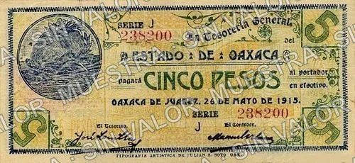 5 pesos, Estado de Oaxaca (M3373), M3373d $5 Estado de Oaxaca, anverso
